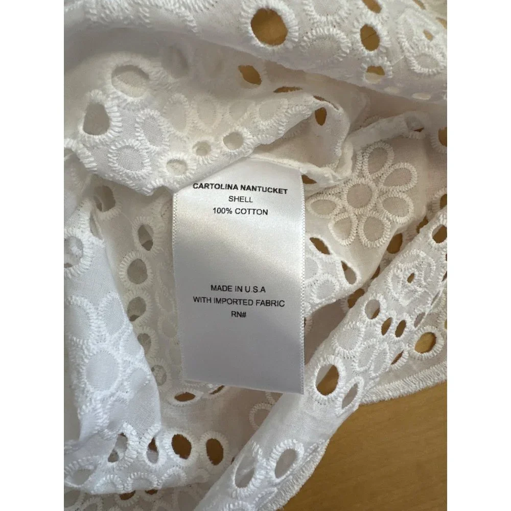 Cartolina Nantucket Beach Coverup Womens Large White Eyelet Dress Collared Pool_13
